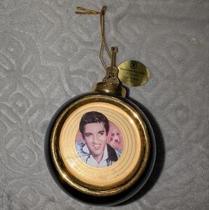 🎶🐶ELVIS PRESLEY Hound Dog Heirloom Porcelain Solid Gold Ornament Collection